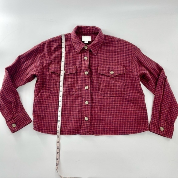 American‎ Eagle Crop Plaid Boxy Long Sleeve Red Button Down Boho Flannel - Picture 4 of 9